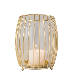 Golden Wire Metal With Cylinder Glass Candle Holder <b>Lantern</b> for Home Decoration Garden Use Floor and Table Metal <b>Lantern</b> - Product Image 1