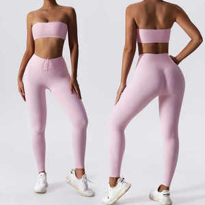 Solid Boob <b>Tube</b> Bra Yoga Set with Soft, Breathable Adjustable High-Waist Leggings & Butt Lift Sports Pants - Customizable - Product Image 1