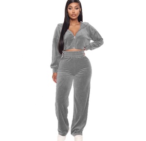 ชุดวอร์มกำมะหยี่ผู้หญิงแบบมีฮู้ด แขนยาว สีพื้น ชุดจ็อกเกอร์พร้อมซิปด้านหน้า โลโก้ ชุดลำลองสำหรับฤดูหนาว - Product Image 4