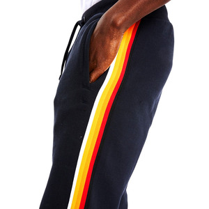Pantalon de survêtement noir pour homme avec bande latérale jaune et blanche, taille élastique, décontracté, en coton tricoté mi-lourd, idéal pour l'automne - Product Image 2