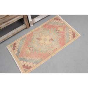 Turkish Vintage <b>Runner</b> Rug 0.1x3 ft, <b>Red</b> Blue Moroccan Wool Rug - Product Image 4