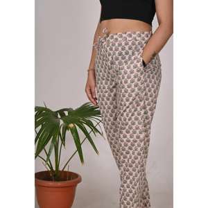 Cotton Block Print Pajamas for <b>Women</b> Floral Printed Sleepwear <b>Trousers</b> with Elastic Waist <b>Lightweight</b> & Comfy Fit Regular Size - Product Image 1