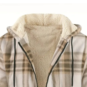 Veste d'hiver épaisse pour homme, coupe-vent, fermeture éclair intégrale, doublure en sherpa, motif à carreaux, veste en polaire sherpa, fournisseur de qualité 2025 - Product Image 3