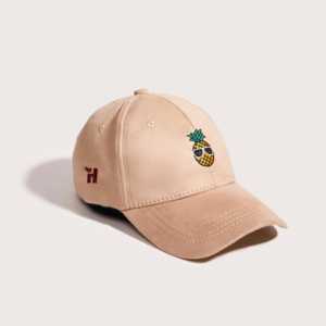 Casquette en velours 5 panneaux brodée ananas, style américain sportif et tendance, taille unique, respirante avec logo en caoutchouc - Product Image 1