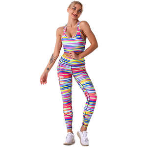 Ensemble de gymnastique de Yoga extensible à imprimé floral pour femmes 2 pièces gilet sans couture haut court Leggings Fitness entraînement vêtements de sport - Product Image 1