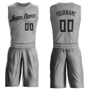 Gray Color Basketball Uniform Set <b>Screen</b> Printed Logo Sleeveless Breathable Basketball Uniform Kit For Club Team - Product Image 2
