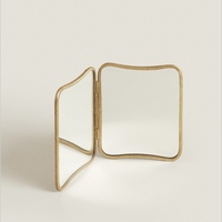 Miroir double face moderne de petite taille, personnalisable, avec cadre en métal doré, pour accrochage et utilisation sur bureau, avec chaîne