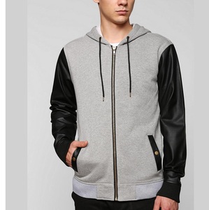 Sudadera con capucha de invierno de talla grande transpirable de última moda con mangas de cuero y bolsillo en el pecho 100% algodón negro color en blanco - Product Image 2