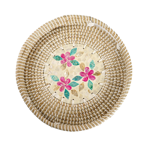 Plateau de service rond élégant en jonc de mer MOP, plateau en jonc de mer tissé avec nacre pour la présentation sur la table basse, fabriqué au Vietnam - Product Image 2