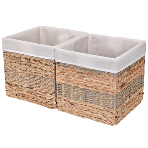 Handmade Foldable Water Hyacinth Handles Storage <b>Baskets</b> <b>with</b> Liner Natural Seagrass Storage <b>Cube</b> for Shelf Pantry Organization - Product Image 6