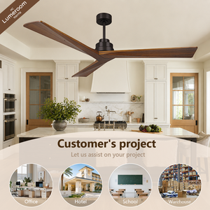 52 Inch Solid Wood Ceiling <b>Fan</b> No Light with Remote <b>Control</b>, Quiet Reversible DC Motor for Patio Farmhouse Living Room - Product Image 3