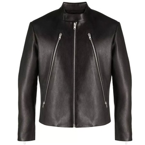 Men's Slim Fit Motorcycle Style <b>Biker</b> <b>Jacket</b> in Black Genuine Leather with Zipper Pockets Casual Outerwear Coat ODM Supply - Product Image 1