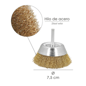 Spazzola in acciaio placcato ottone, tazza da 75 mm, gambo da 1/4 di pollice - Product Image 2