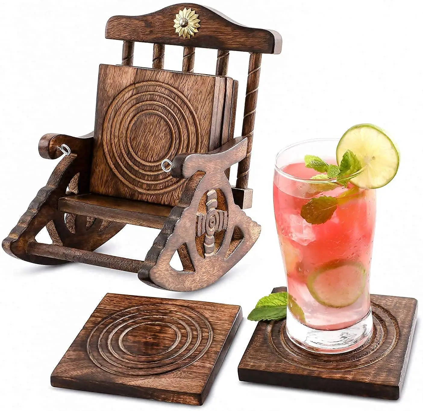 מרכזי ארוחת בוקר שולחן Coaters תה משקאות מפיות בציר סגנון עץ אמריקאי סגנון תחתיות עם כיסא Stand