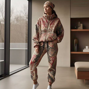 OEM cremallera Paisley sublimación chándal mujer Sudadera con capucha y pantalones de chándal Jogger conjuntos de dos piezas - Product Image 1