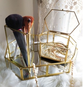 Beautiful antique brass and <b>glass</b> <b>jewelry</b> <b>box</b> with stylish metallic border and elegant transparent <b>glass</b> for <b>jewelry</b> display - Product Image 1