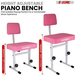 5 Core Piano Bench 3 Padded Cushioned <b>Stool</b> w Backrest Heavy Duty Musician Chair Height Adjustable - Product Image 6