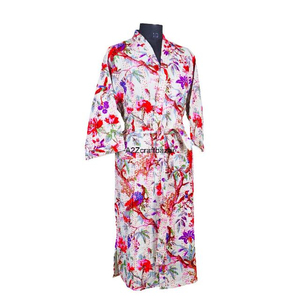 Bata de Invierno Ecológica 100% Algodón para Mujer, Larga, Tejida, con Estampado Floral, Cuello en V, Cierre con Cordón, Mangas Tres Cuartos - Product Image 6