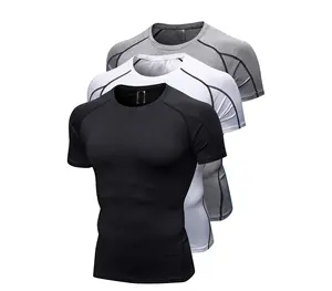 Chemises de compression à manches courtes pour femmes, vente en gros t-shirt raglan vierge pour hommes chemise de protection contre les éruptions cutanées