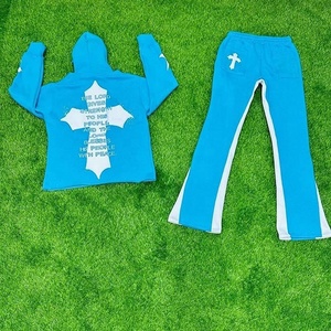 Chándal acampanado de invierno de talla grande con logotipo impreso personalizado para hombre de alta calidad, conjunto de sudaderas con capucha, chándal - Product Image 2