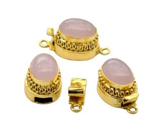 Quartz rose pierre précieuse 1 brin 2 brins et 3 brins fermoir de boîte ovale plaqué or 18 carats 26X15X10MM fermoir de fabrication de bijoux B702 - Product Image 2