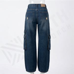 Jeans baggy pour femmes de la rue principale, coton élasthanne respirant, design multi-poches, denim délavé, pantalon large, pantalon cargo - Product Image 2