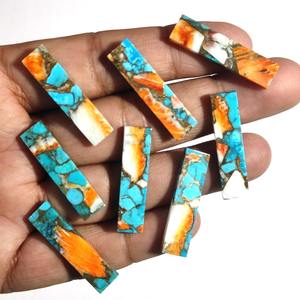 Fournisseur de pierres précieuses naturelles semi-précieuses faites à la main de haute qualité, disques plats rectangulaires turquoise huître 6x18 mm, Baselworld - Product Image 4