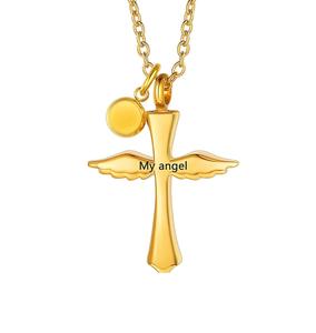 Collar de urna dorada con ala de Ángel para cenizas, joyería de acero inoxidable, medallones de urna de recuerdo conmemorativo, colgante para hombres y mujeres, tamaño personalizado - Product Image 6