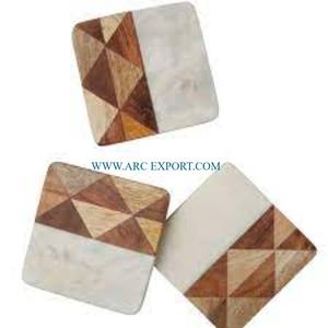 Teak Wood <b>and</b> Marble Material Household Table Decorative <b>Coasters</b> <b>Set</b> Wedding <b>Placemats</b> <b>Coasters</b> For Party Ware Gifting Items - Product Image 1