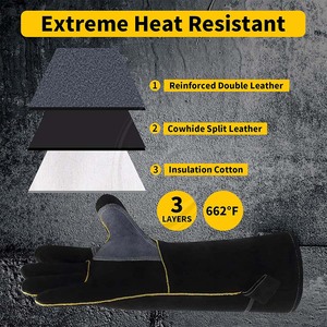 Gants de soudure en cuir unisexes, gants de travail à manches longues résistants à la chaleur, gants de four pour tig mig stick, gants de cheminée pour barbecue - Product Image 5