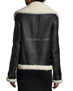 Veste en cuir aviateur en peau de mouton pour femmes, veste en cuir de motard décontractée à la mode, veste en fourrure sherpa en cuir pour femmes - Product Image 6