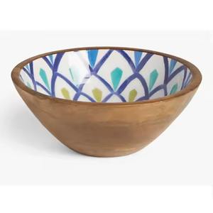 Bol en bois de manguier avec motif floral d'arbre, design classique, vaisselle de décoration de table, design imprimé en émail à l'intérieur du bol - Product Image 3