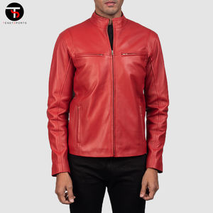 Chaqueta de cuero de oveja clásica ajustada de alta calidad para hombre, ropa de calle larga con cuello levantado para primavera y otoño, fina con revestimiento inteligente - Product Image 3