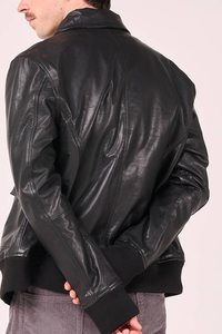 Chaqueta de Cuero Genuino para Hombre, Diseño Moderno, Resistente al Viento, Transpirable, Ecológica, con Cuello Alto, Cálida para Invierno - Product Image 2