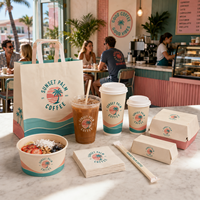 AT PACK Gobelets à café jetables personnalisés, fournitures d'emballage pour café, gobelets en papier, gobelets en PET, sacs à emporter, ensemble de contenants alimentaires