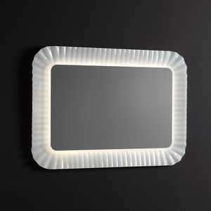 <b>LED</b> <b>Mirror</b> with Wavy White Fused Glass Frame 94x68 <b>Mirror</b> with <b>LED</b> <b>Lighting</b> - Product Image 1