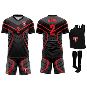 Ensemble de maillot de football personnalisé pour homme, manches courtes, respirant, haute qualité, avec logo frontal, col en V, taille élastique, tout inclus - Product Image 4
