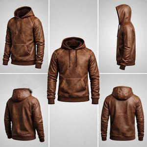 Sweat-shirt à capuche en cuir vintage pour homme, coupe-vent, imperméable, respirant, avec poche pour l'hiver - Product Image 4