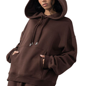 Sudadera con Capucha de Forro Polar Marrón Sólido para Mujer, para Correr y Trotar, Sudadera Informal Holgada Personalizada con Logotipo Frontal - Product Image 2