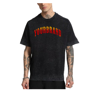 T-shirt en coton 100% personnalisé, lavage à l'acide, tricoté pour homme, streetwear, coupe régulière, logo imprimé en relief personnalisé, hip hop - Product Image 1