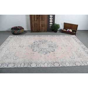Tapis turc, grand tapis de 6,6 x 10,3 pieds, tapis vintage en laine abstrait rose - Product Image 3