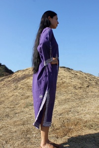 Caftán de Algodón Turco con Bordado Floral, Silueta en A, Punto Cadena, Talla Única, Estilo Vintage de Verano - Product Image 4