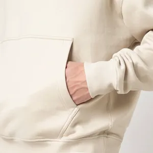 Men's Cream Hooded Sweatshirt Oversized Fit Solid <b>Colour</b> Casual Fleece Hoodie With Front Pocket Autumn Winter Wear 2027 - Product Image 5