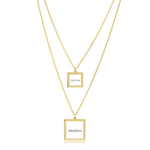 Collier à breloques carré creux en couches en argent uni en gros turc fait à la main 925 bijoux en argent sterling - Product Image 2