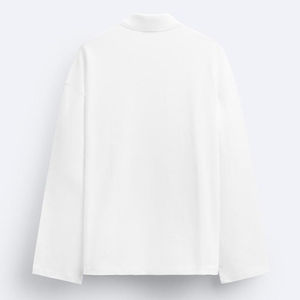 T-shirt en coton tricoté pour homme, manches courtes, uni, décontracté, printemps, blanc, boutons, col rabattu, surdimensionné, épaules tombantes - Product Image 5