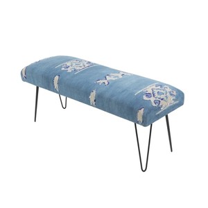 Muebles de Salón Personalizados, Puf Rectangular Moderno, Banco Otomano de Tela de Terciopelo con Patas de Metal, Color Negro - Product Image 5