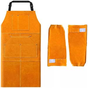 Heat Flame Resistant Heavy Duty Welding <b>Leather</b> Bib <b>Apron</b> Fireproof Washable for Welders - Product Image 3