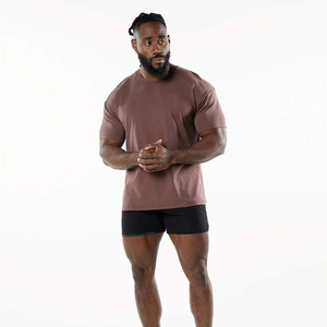 T-shirt de sport marron surdimensionné pour homme coupe ample Streetwear T-shirt de fitness haut d'entraînement de musculation à épaules tombantes pour l'été - Product Image 4
