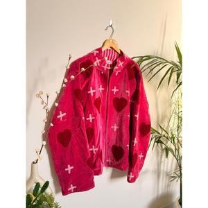 Autumn Pink <b>Velvet</b> Kantha Hearts Blazer Quilted Varsity Bomber <b>Jacket</b> with Custom Logo Short Length Outerwear Ladies 100% Cotton - Product Image 4