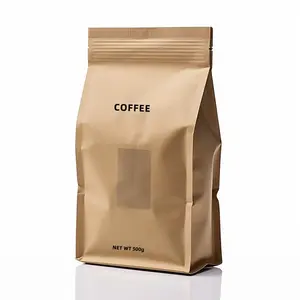 कस्टम लोगो मैट पुनर्नवीनीकरण कॉफी बैग आठ तरफ सील पीले भूरे 250g 500g 1000g 1 किलो व्यक्तिगत बड़े कैफे पैकेजिंग बैग - Product Image 5